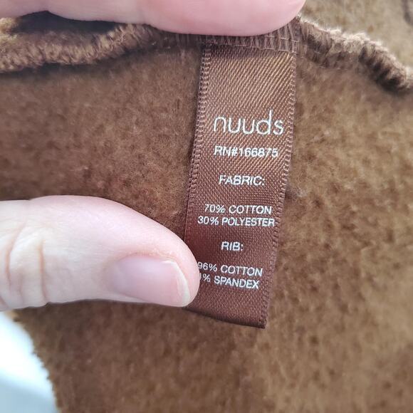 nuuds Sweatshirt Womens Large Brown Crewneck Fleece Pullover Ribbed Hem Casual - Picture 7 of 9